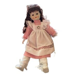Effanbee 16” Brunette Porcelain Doll White Petticoat Pink Dress Original Box